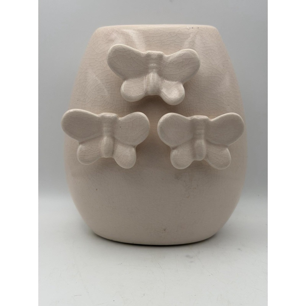Butterfly Ceramic Vase Pink Crackle Glaze Planter Floral‎ Decor